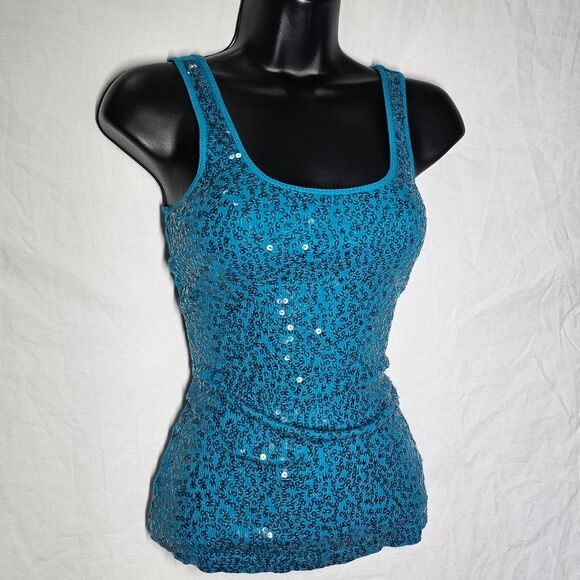 Vintage y2k Blue sequin express mermaid whimsical tank top - Picture 1 of 4